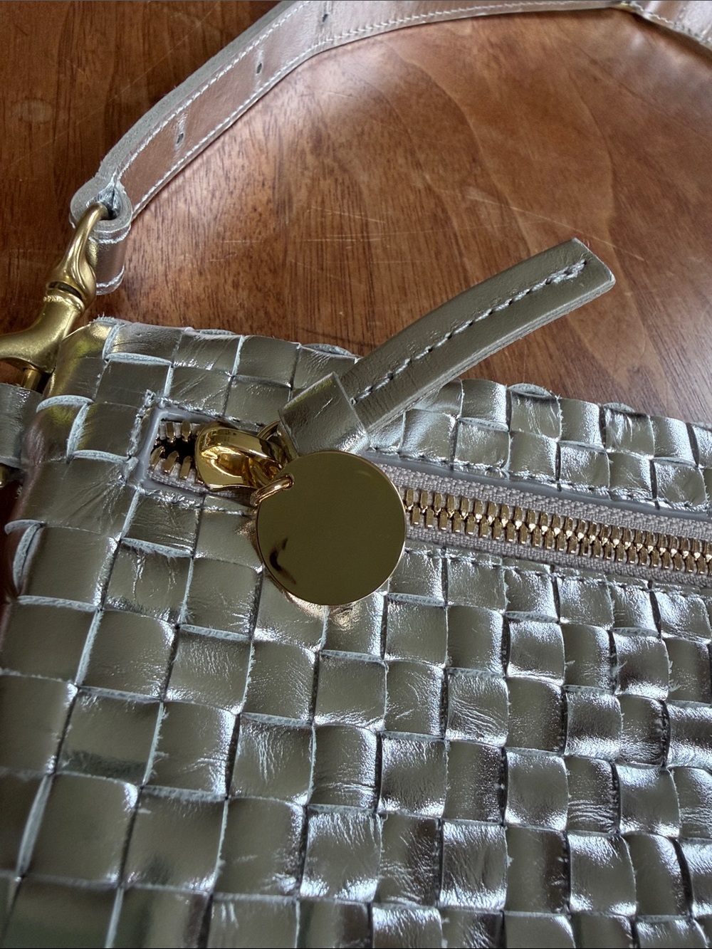 Clare V. Grande Fanny Woven Metallic Silver Crossbody Bag - Picture 14 of 16